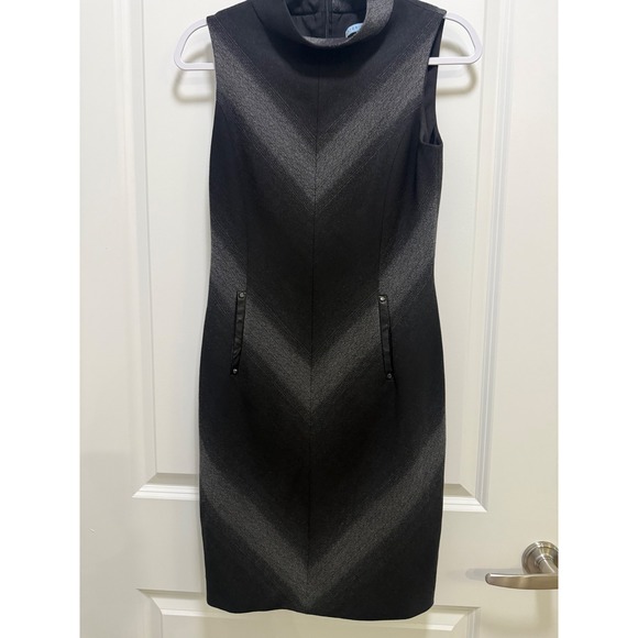 ANTONIO MELANI Dresses & Skirts - Antonio Melani Black‎ Silver Metallic Chevron Sleeveless Sheath Dress Size 4